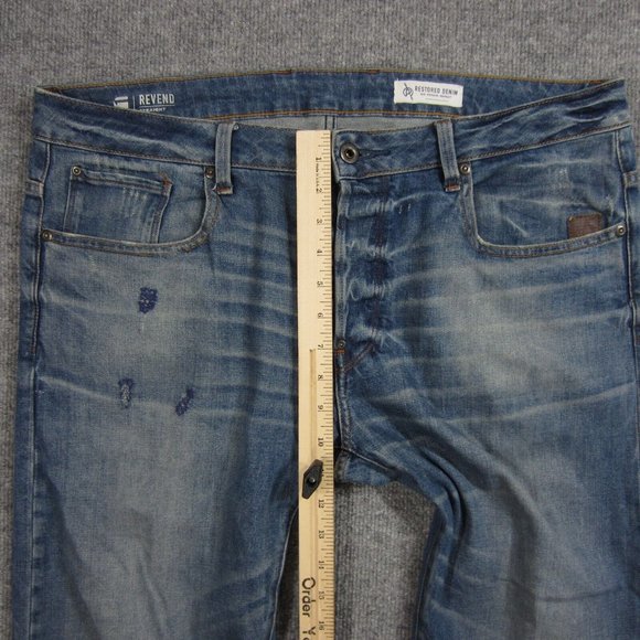 G Raw Jeans Mens 38 Blue Medium Wash Distressed Straight - Picture 9 of 13